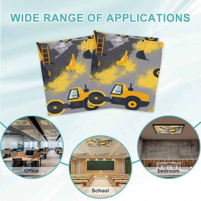 6 Pcs Fluorescent Light Covers for Ceiling Lights Yellow Construction Vehicles - Image 7