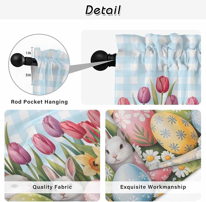 Easter Window Curtains 72 Inch Long 2 Panel Set, Rod Pocket Long Curtains & - Image 9