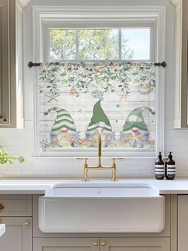 Sheer Curtains 54 Inch Length, Coastal Eucalyptus Leaf Semi Sheer Curtains - Image 3