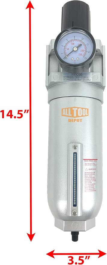 1" NPT SUPER DUTY Compressed Air In Line Filter Regulator Combo Piggyback - Image 2