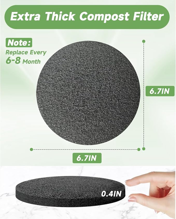 6.7 Inch Charcoal Filters for 8 Pack Kitchen Countertop Compost Bins- Extra - Image 4