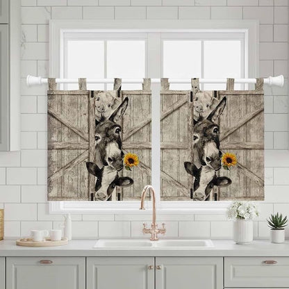 Funny Farm Animals Kitchen Curtains 36 Inch Length, Small Window Curtains Tab - Image 3