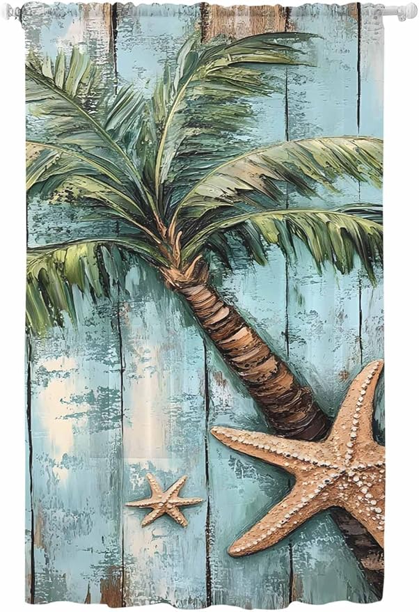 Sheer Curtains 108 Inches Long, Coastal Blue Green Tree Semi Sheer Curtains by Unknown