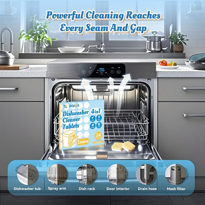 Dishwasher Cleaner Tablets Deodorizer Pods-24 Pack Deep Cleaning Dish Washer - Image 3