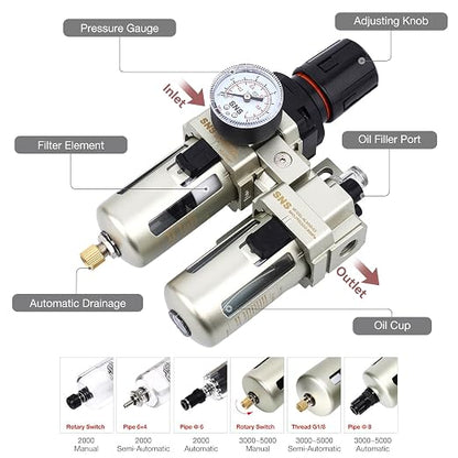 SNS 3/8" NPT Compressed Air Filter Regulator Lubricator Two Units Combo FRL - Image 3