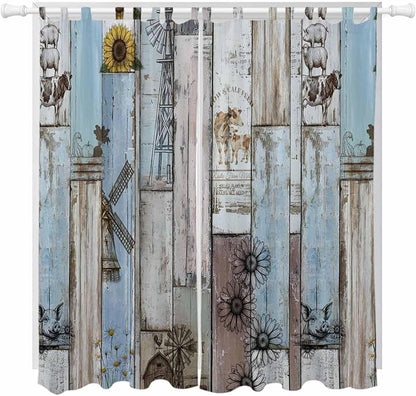 Blue Grey Wooden Living Room Curtains 84 Inch Length, Window Curtains Tab Top by Unknown