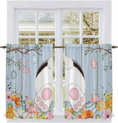 Easter Kitchen Curtains 45 Inch Long 2 Panel Set, Rod Pocket Window Treatment - Image 2