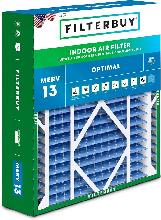 Filterbuy 21x21x5 Air Filter MERV 13 Optimal Smoke & Allergy Defense, by Filterbuy