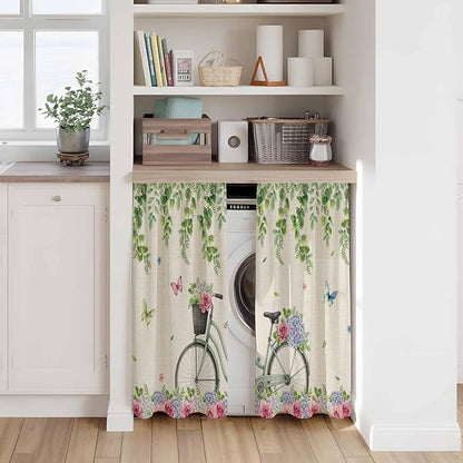 Farmhouse Spring Kitchen Curtains, Retro Bicycles Flowers Vines Butterfly Light - Image 7