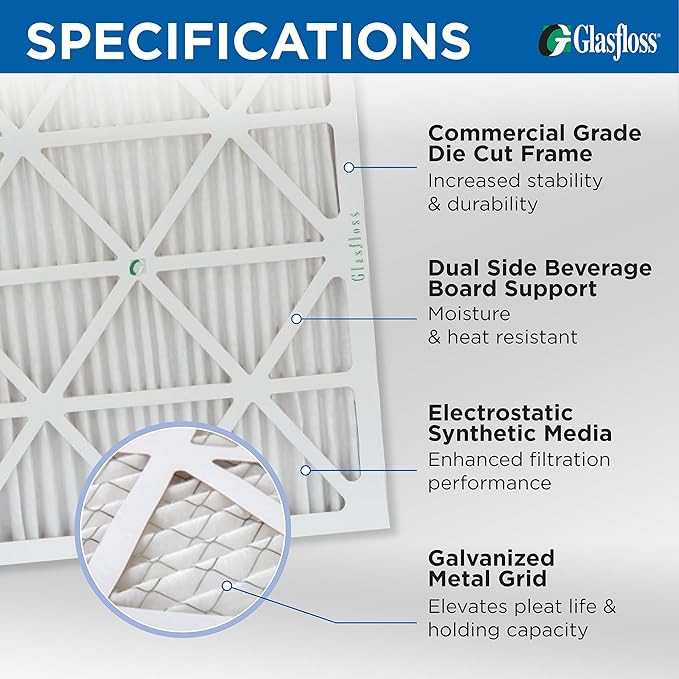 Glasfloss 12x12x2 MERV 10 2" Inch Pleated Air Filters Box of 6. Actual Size: - Image 3