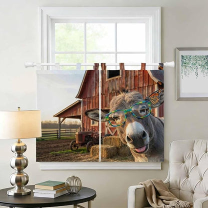 Farm Donkeys Bedroom Curtains 63 Inch Length, Window Curtains Tab Top, - Image 2