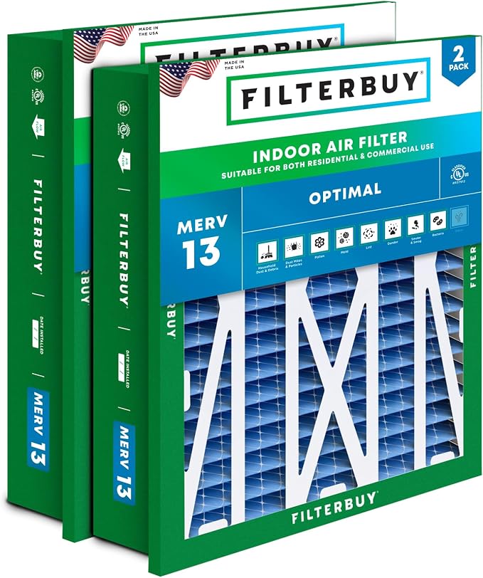 Filterbuy 24x24x5 Air Filter MERV 13 Optimal Smoke & Allergy Defense, by Filterbuy