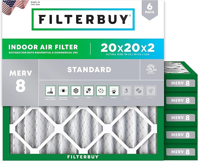 Filterbuy 20x20x2 Air Filter MERV 8 Essential Dust & Allergy Defense, by Filterbuy