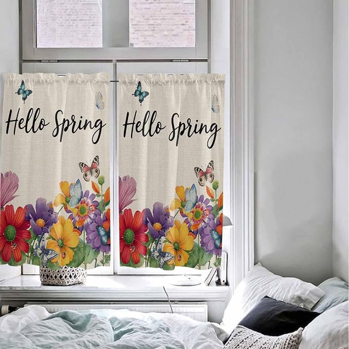 Spring Flowers Kitchen Curtains 45 Inches length, Farmhouse Vintage Country - Image 5
