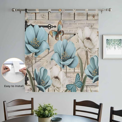 Teal Blue Tulips Living Room Curtains 84 Inch Length, Window Curtains Tab Top - Image 4