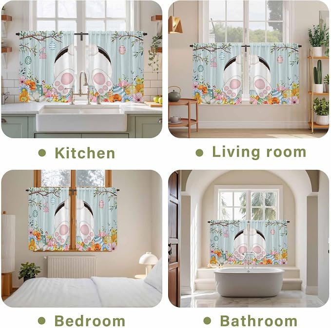 Easter Bunny Kitchen Tier Curtains 45 Inch Long 2 Panel Set, Rod Pocket Short - Image 8