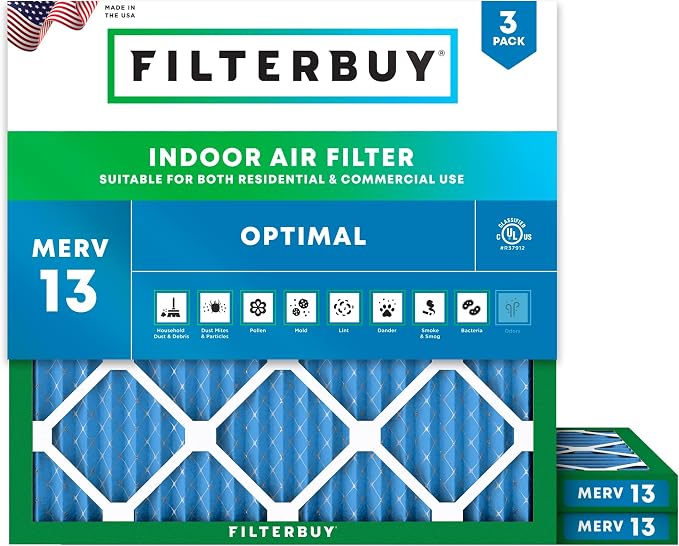 Filterbuy 17x17x1 Air Filter MERV 13 Optimal Smoke & Allergy Defense, by Filterbuy