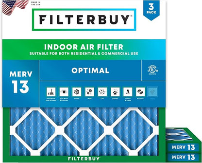Filterbuy 11.25x11.25x1 Air Filter MERV 13 Optimal Smoke & Allergy Defense by Filterbuy