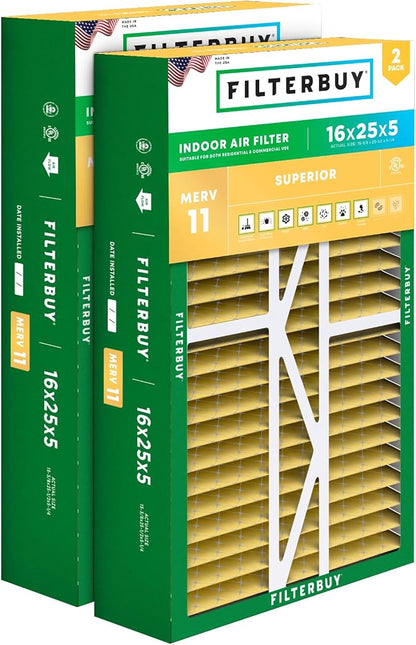Filterbuy 16x25x5 Air Filter MERV 11 Superior Pet & Allergy Defense, Pleated by Filterbuy