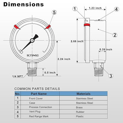 0 to 3000 Psi Pressure Gauge, Glycerin Liquid Filled, 2.5 inch Dial, 1/4" NPT - Image 6