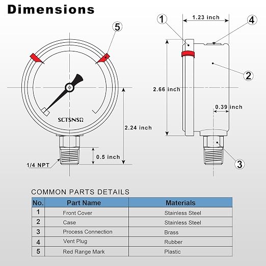 0 to 5000 Psi Hydraulic Pressure Gauge, Glycerin Liquid Filled, 2.5 inch Dial - Image 6