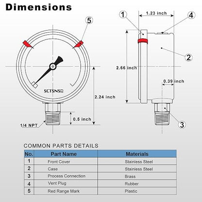 0 to 5000 Psi Hydraulic Pressure Gauge, Glycerin Liquid Filled, 2.5 inch Dial - Image 6