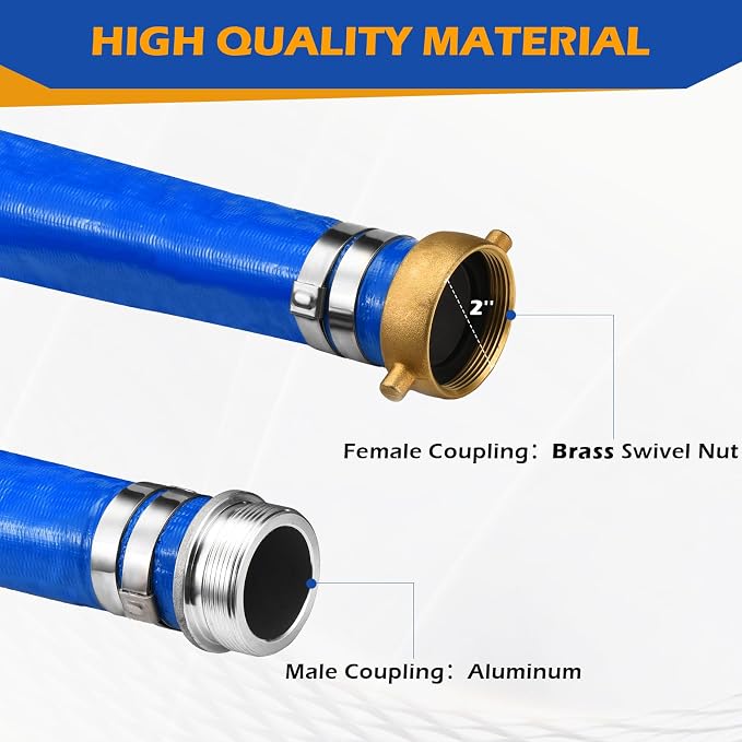 2" x 50 ft Discharge Hose for Swimming Pools, Heavy Duty PVC Lay Flat Water - Image 2