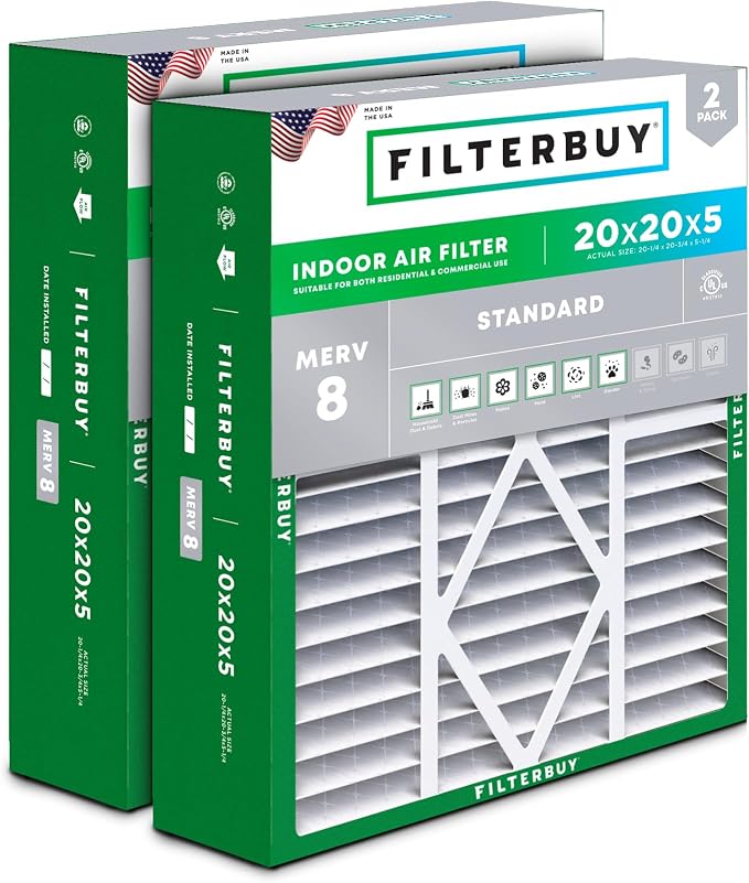 Filterbuy 20x20x5 Air Filter MERV 8 Essential Dust & Allergy Defense, Pleated by Filterbuy