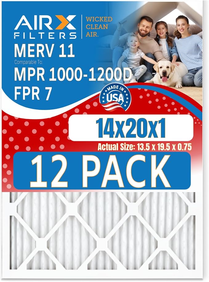 14x20x1 Air Filter MERV 11 Rating, 12 Pack of Furnace Filters Comparable to MPR by AIRXFILTERSWICKEDCLEANAIR