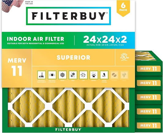 Filterbuy 24x24x2 Air Filter MERV 11 Superior Pet & Allergy Defense, by Filterbuy