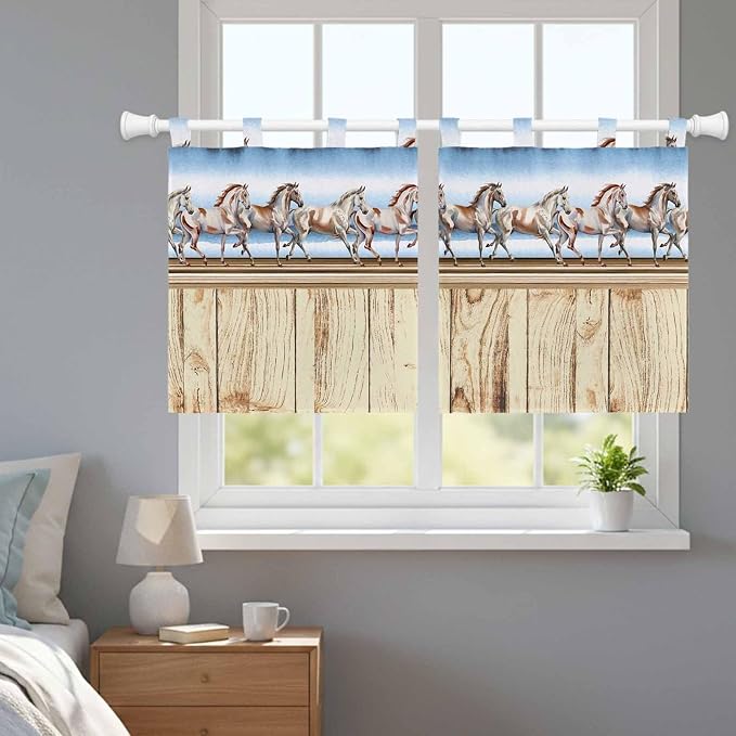 Western Horse Kitchen Curtains 24 Inch Length, Small Window Curtains Tab Top - Image 9