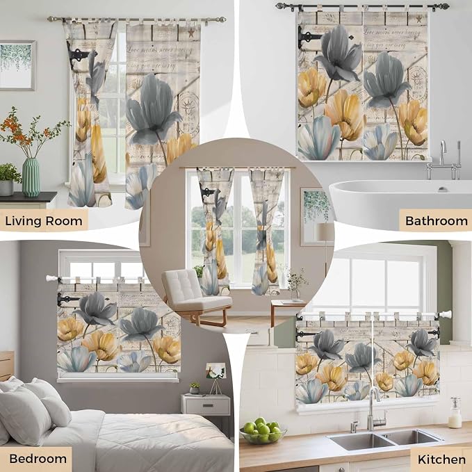 Spring Tulips Flower Kitchen Curtains 36 Inch Length, Small Window Curtains Tab - Image 7
