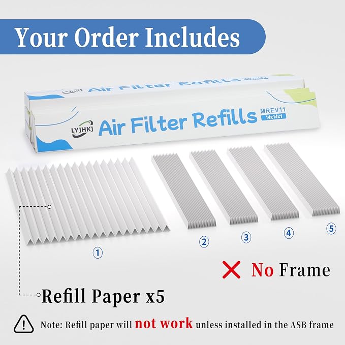 5 Pack 14x14x1 MERV 11 Air Filter Refills, Replaceable Filter Media only - Image 3