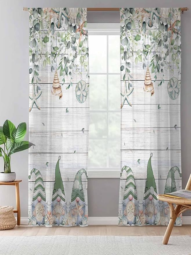 Sheer Curtains 84 Inches Long, Coastal Eucalyptus Leaf Semi Sheer Curtains - Image 5
