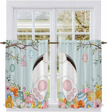 Easter Bunny Kitchen Tier Curtains 45 Inch Long 2 Panel Set, Rod Pocket Short - Image 2