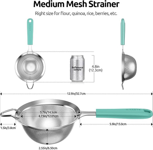 U-Taste Medium Fine Mesh Strainer: 18/8 Stainless Steel 4.73in 30 Mesh Kitchen - Image 2