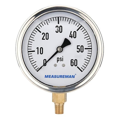 MEASUREMAN 4" Dial Size, Glycerin Filled Plumbing Pressure Gauge, Stainless by MEASUREMAN