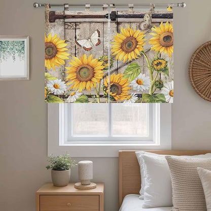 Farmhouse Sunflowers Bedroom Curtains 63 Inch Length, Window Curtains Tab Top - Image 9
