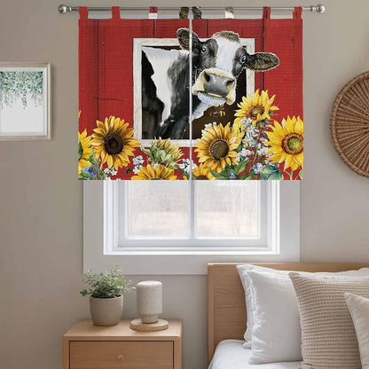 Cows Sunflowers Bedroom Curtains 63 Inch Length, Window Curtains Tab Top - Image 9