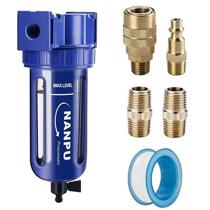 NANPU 1/2" NPT Compressed Air Filter, Zinc Alloy, 5 Micron Brass Element by NANPU