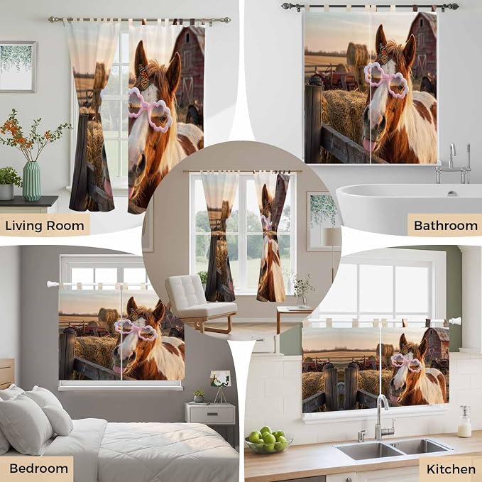 Farm Horses Living Room Curtains 96 Inch Length, Window Curtains Tab Top - Image 7