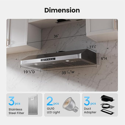 Under Cabinet Range Hood 36 Inch, 980CFM Fast Venting Kitchen Hood - Image 9