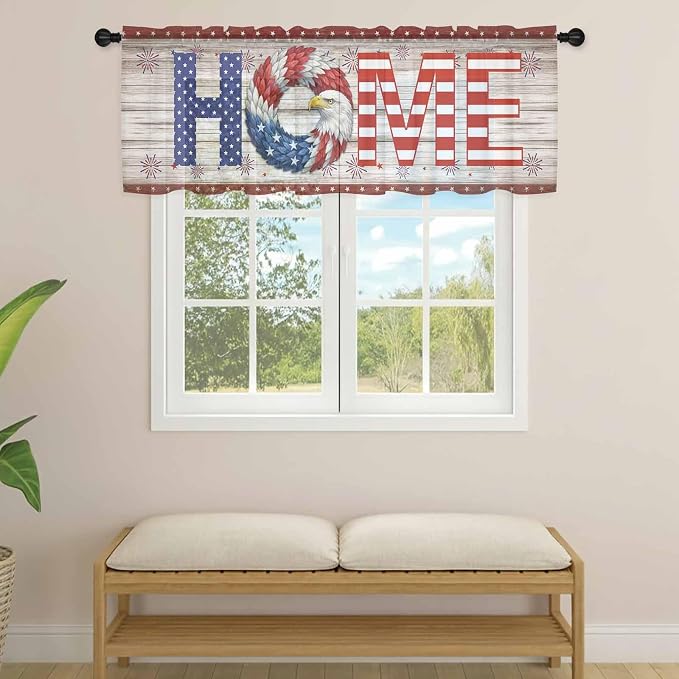 4th of July Sheer Valances for Windows 42"x18", Light Filtering Kitchen - Image 4