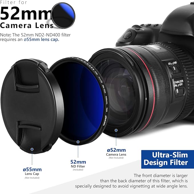 NEEWER 52mm Variable ND Filter ND2-ND400, Neutral Density Filter, Water and - Image 9