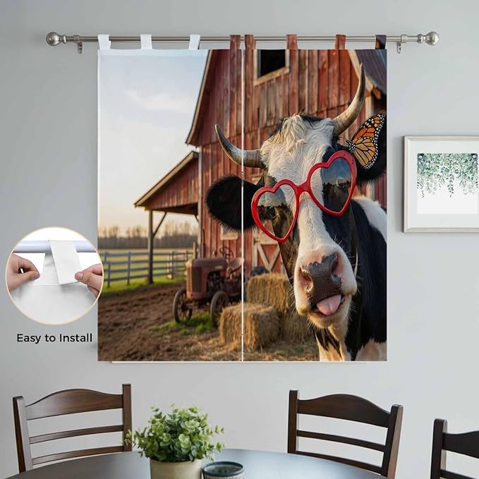 Farm Cows Bathroom Curtains 63 Inch Length, Window Curtains Tab Top, Farmhouse - Image 4