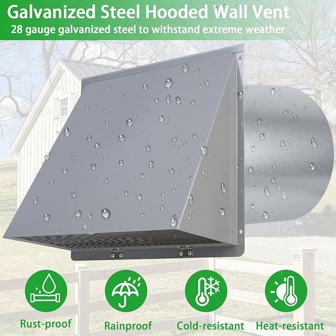 6 Inch Hooded Wall Vent with Screen and Damper, 6 Inch Exhaust Vent Cover Cap - Image 5