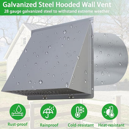 6 Inch Hooded Wall Vent with Screen and Damper, 6 Inch Exhaust Vent Cover Cap - Image 5