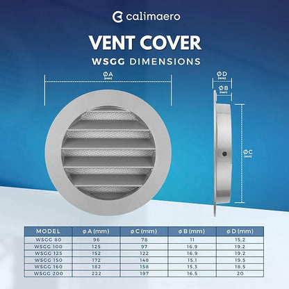 calimaero® WSGG 5" Inch Gray Round Metal Air Vent Grill Cover Flat Louver - Image 2