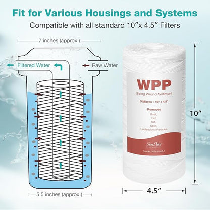 SimPure 10" x 4.5" String Wound Sediment Water Filter Cartridge - Image 3