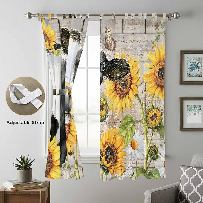 Yellow Sunflowers Living Room Curtains 84 Inch Length, Window Curtains Tab Top - Image 5